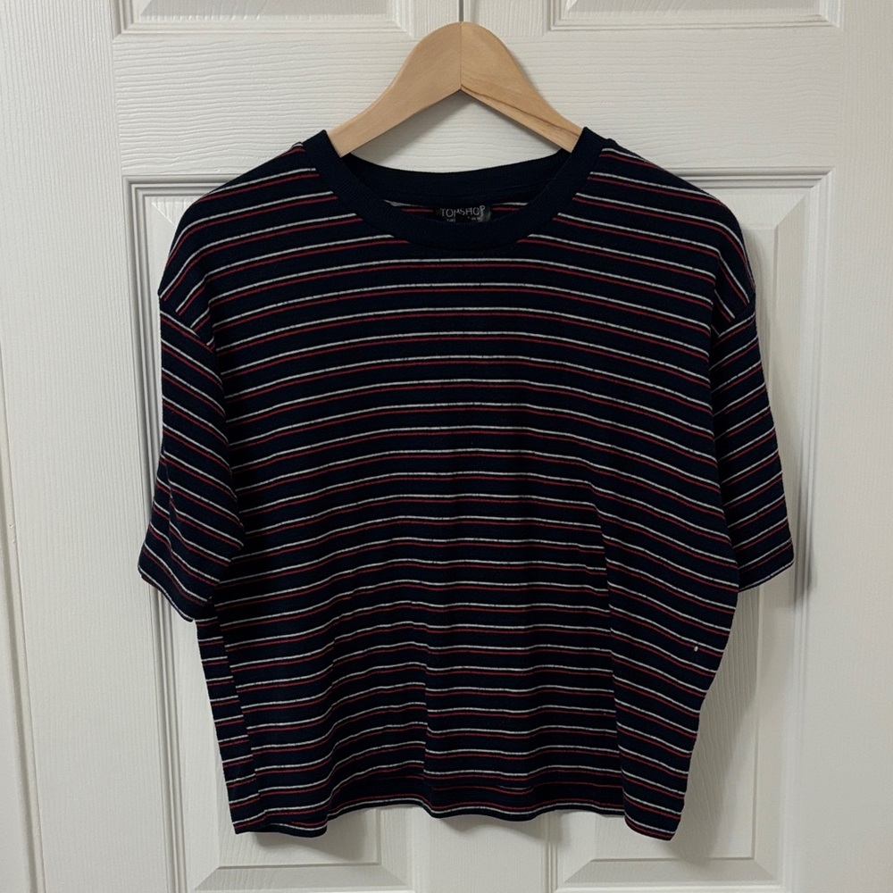 Topshop Navy with Red and White Stripes Boxy T-shirt